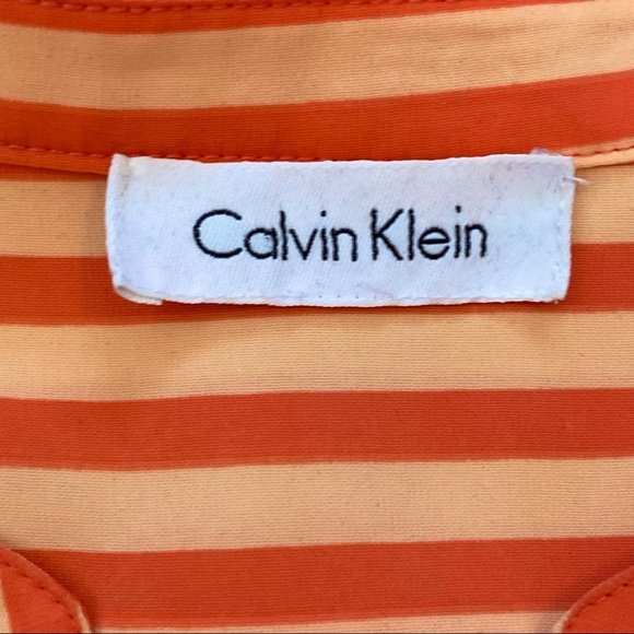 CALVIN KLEIN  | ORANGE STRIPED BUTTON DOWN SHIRT - Picture 13 of 14